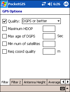 GPS Filter Settings GPS Filter Settings